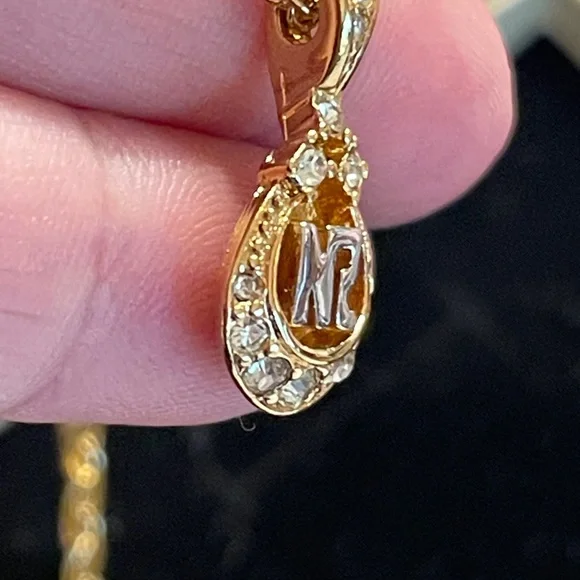 Nina Ricci Gold Plated Two Tone Pendant Necklace with Rhinestones - Picture 4 of 10